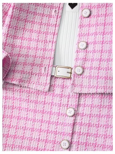 Image of Floerns Toddler Girl's 3 Piece Outfit Plaid Print Jacket with Belt Skirts Rib Knit Tank Top