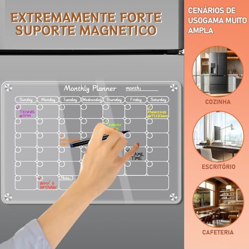Quadro Planner, 40x30CM, Set de 2, 6 Canetas Planner Mensal, Calendários Magnético Acrílico para Gel