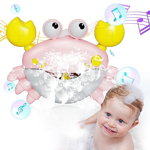 Image of GLZOOO Crab Bath Toys: Bath Toys for Toddlers, Blow Bubbles and Plays 12 Children’s Songs, Sing-Along Bath Bubble Maker for Baby (Pink)