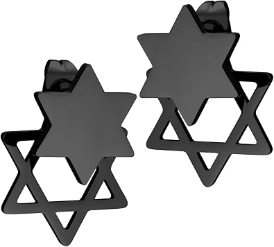 555Jewelry Hypoallergenic Double Parts Stainless Steel Star of David Stud Earrings for Women