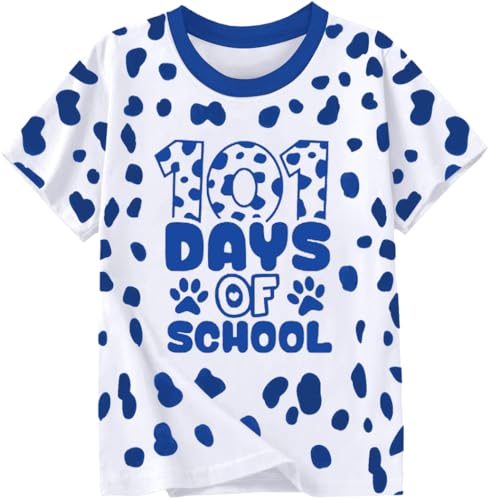 YZMI 101 Days of School Shirt for Kids Funny Cute 101 Dalmatian Tshirt for Boys Girls 101 Days of School Costume Blue Dot 4-5T