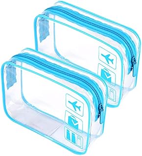 2pcs Clear Travel Toiletry Bag TSA Approved Quart Size Travel Bag Clear Airport Carry on Liquid Bag Cosmetic Pouch Clear Shower Bag Transparent Toiletries Bag Plastic Airport Security Toiletry Bags