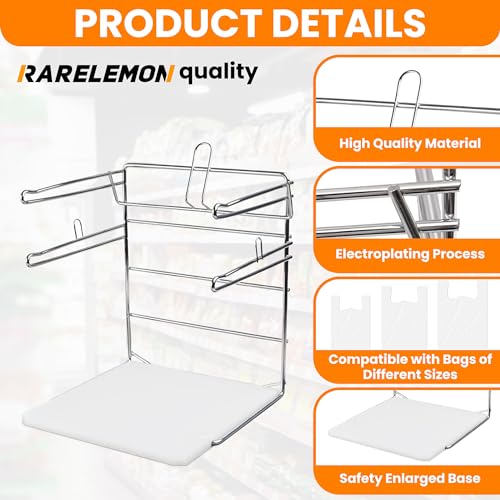 Bag Holder Stand for Plastic Bags – 15.7”Wx12.4”Dx12.4”H Metal Grocery Sack Holder and Dispenser Chrome T Shirt Bag Holder Rack Shopping Bag Holders for Grocery Bags for Retail and Store Use by RARELEMON - Used condition - Image 2