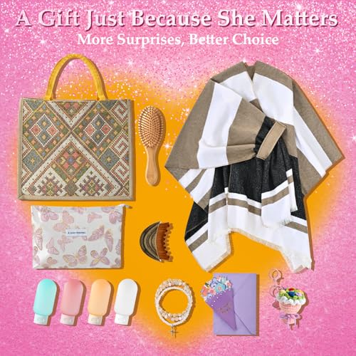 Image of Bearhug Luxury Gift Box for Women - Elegant Wrap Poncho Shawl & Versatile Tote Bag Set - 12Pcs Premium Birthday Gifts for Mom, Thinking of You, Anniversary, Get Well Soon Unique Gift Basket