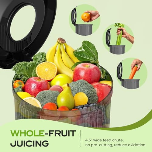 Juicer Machines, 150W Cold Press Juicer with Wide Chute, Slow Masticating Juicers, High Juice Yield for Leafy Greens, Fruits & Vegetables, Easy to Clean - Image 3