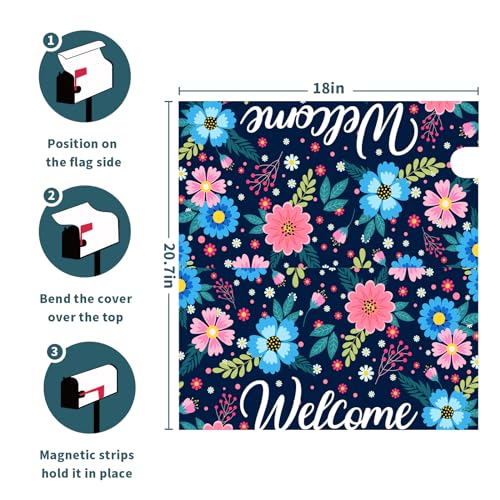 Image of Spring Summer Flowers Mailbox Covers Magnetic Welcome Mailbox Cover Floral Magnetic Mailbox Cover Mailbox Wraps Standard Size 18 inch X 21 inch Holiday Garden Mailboxs Decorations for Outside