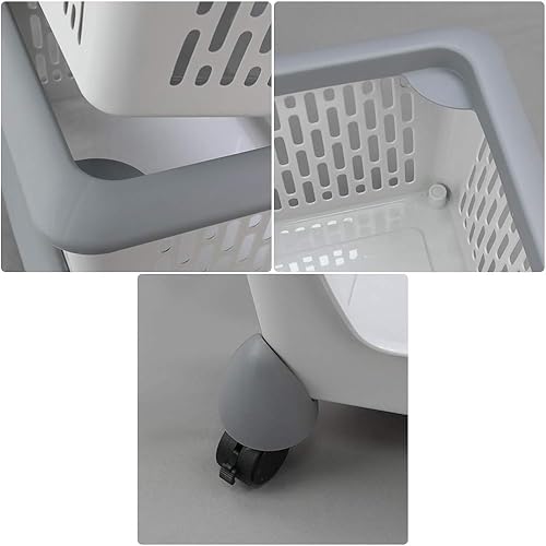 Miniatura 3 de Asking Cesta de almacenamiento apilable de cocina de plástico gris, cesta organizadora apilable de 3 niveles con ruedas