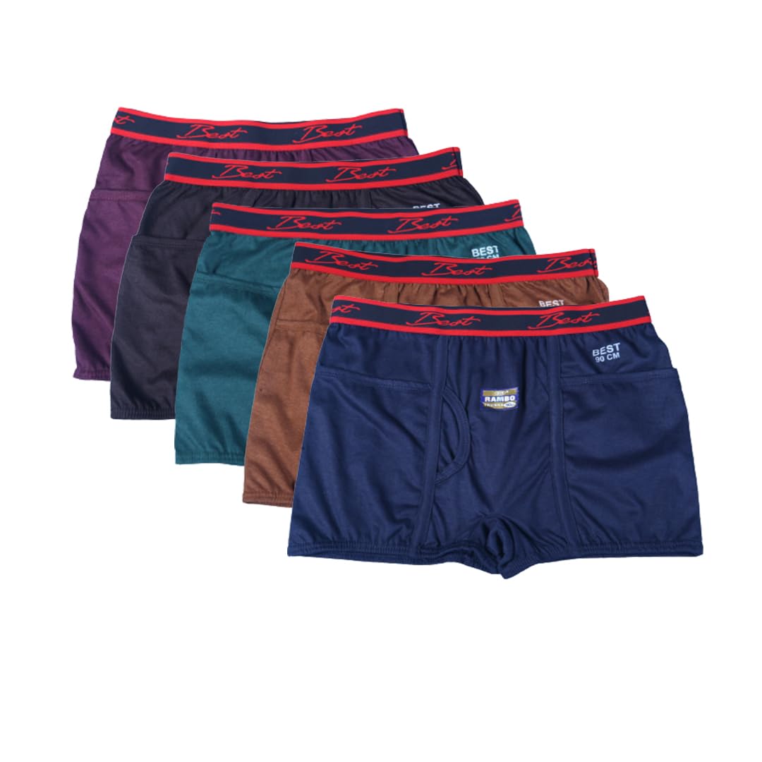 boomenBest Red Printed Men's Cotton Trend Comfort Outer Elastic Trunk (Underwear/Trunk/Brief) (Pack of 5) (Size 85cm)