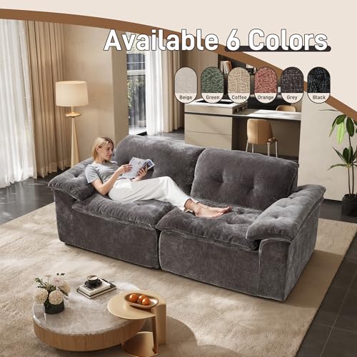 Image of Oversized Modular Sectional Sofa, Large Modern Boneless Couch with Seat Cushion, Chenille 2 Seat Sofa Set for Living Room, Apartments, No Assembly Required, Grey