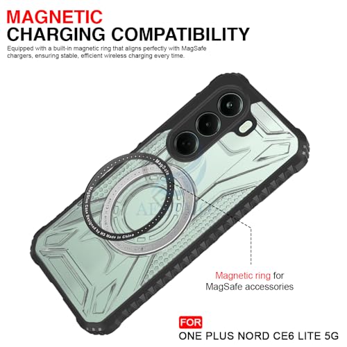 Image of AESTMO Hybrid Shockproof Back Cover Case for OnePlus Nord CE 6 Lite 5G Compatible with MagSafe | Hard Back Case Cover for OnePlus Nord CE 6 Lite 5G (PC & TPU, Translucent Back, Black Sides)
