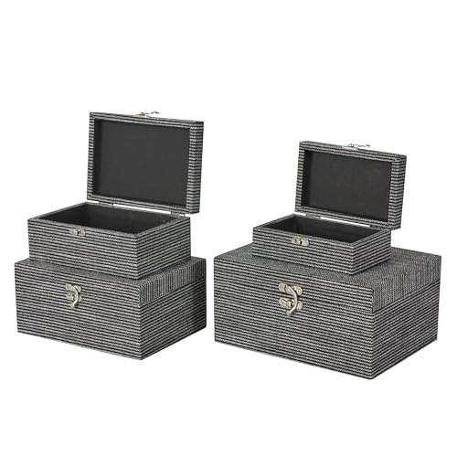 Deco 79 Fabric Handmade Decorative Box Storage Book Shaped Boxes with Silver Latches, Set of 4 Decorative Keepsake Boxes 10" W, 9" W, 8" W, 6" H, Black by Deco 79 - Image 4