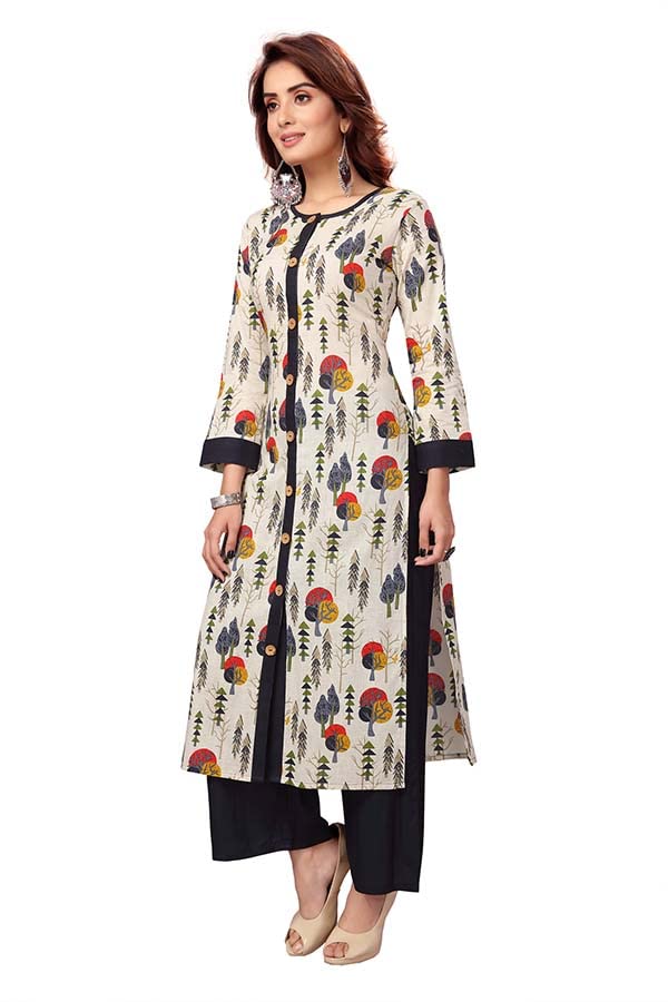 Image of madhuram textiles Women's Cotton Kurti with Rayon Plazzo Pent(M-2163 Off