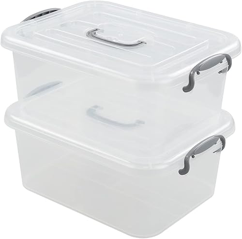 Caja de cierre de 8 cuartos de galón con asa, juego de 2 cajas apilables de plástico transparente