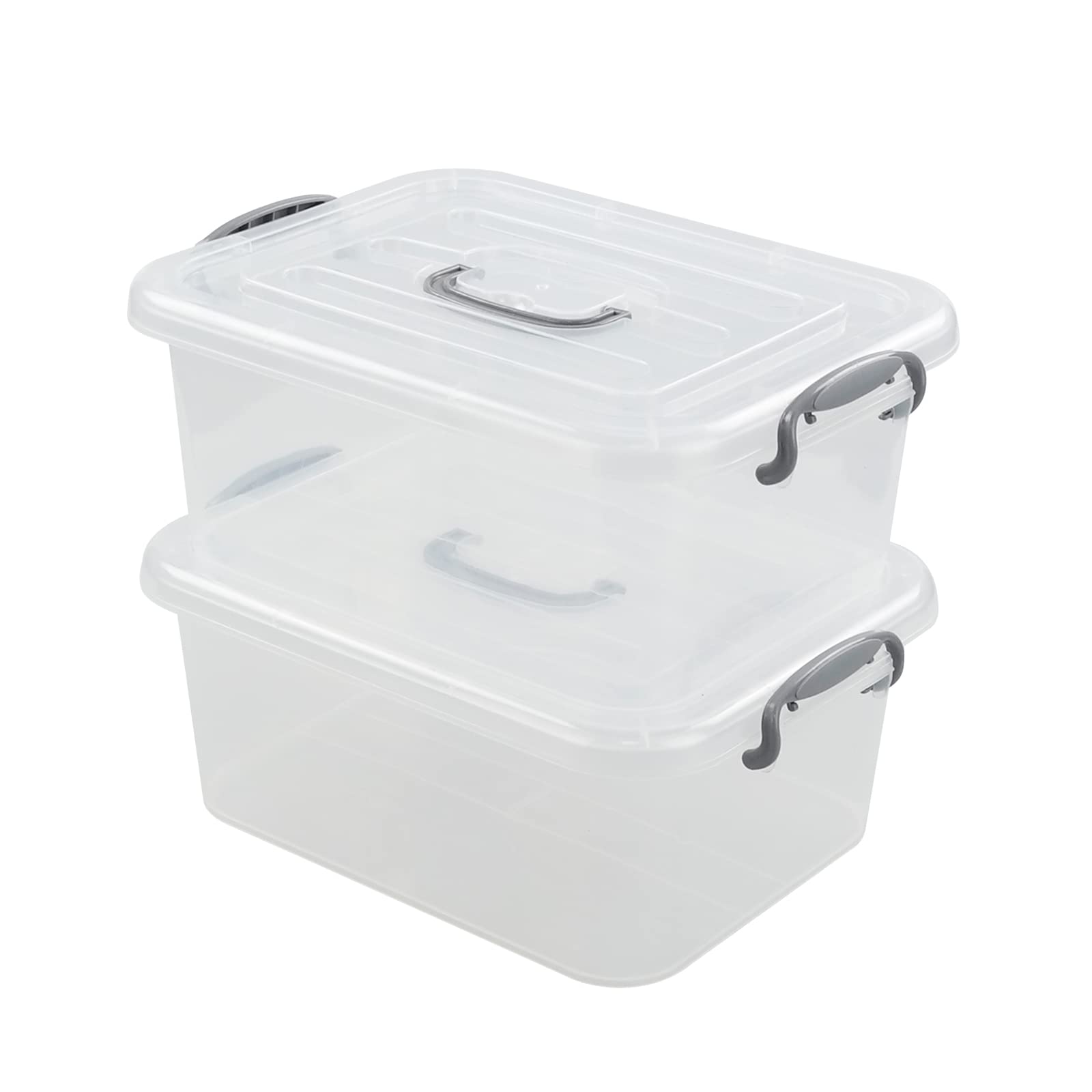 Boîtes à verrouillage empilables 8L lot de 2 en plastique transparent avec poignée pour rangement