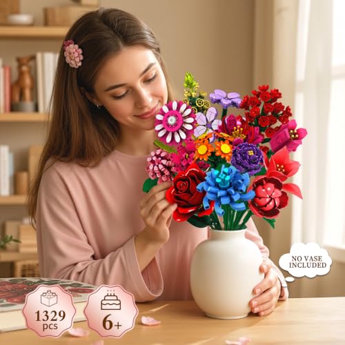 Flowers Building Blocks Set, 14 Style Compatible with Lego Flowers Bouquet Rose Floral Plant Collection, 1329 Pcs Toy Home Office Decor for Adults Women Girls Thanksgiving Day Birthday Gifts - image 6