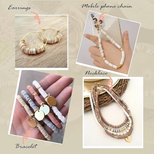 Image of Hudux Clay Beads for Bracelet Making Kit, Heishi Bead for Jewelry Making, Friendship Bracelet Kit, Spacer Beads for Adult Necklace Earring DIY (Brown)