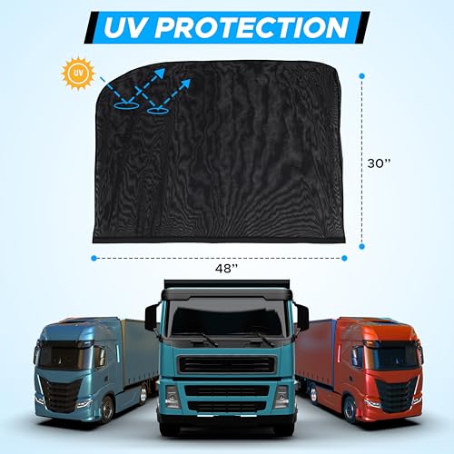 Image of EcoNour Truck 2-Pack Side Window Shade | Stretchable & Breathable Mesh Privacy Blackout Sunshade for Semi Truck - Kenworth T680 / Peterbilt 589, Peterbilt 579 (XXXL 30 inch x 48 inch)