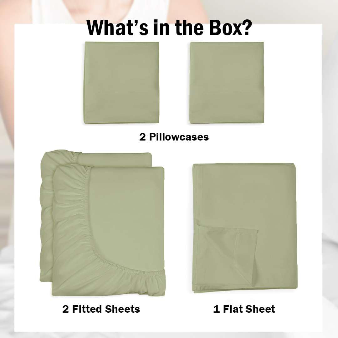 Ready To Rest 100% Egyptian Cotton Split California King Sheets Sets for Adjustable Bed 5 Piece, Fits Mattress Upto 16" Deep, Ultra Soft, Cooling Bed Sheets, Sage Solid