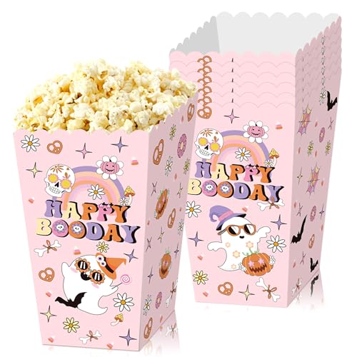 BACH AND BOUJEE 12PCS Groovy Ghost Halloween Party Favor Boxes Favor Treats Goodies Candy Boxes Happy Boo Day Decor for Halloween Birthday Party Supplies