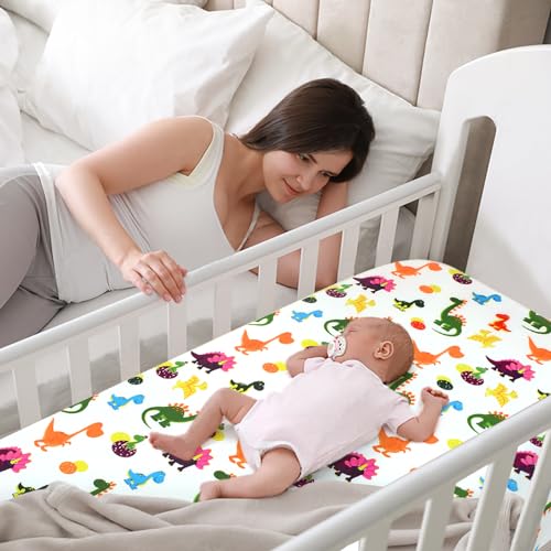 Image of JISEN Baby Crib Sheets Soft Breathable Dinosaurs Fitted Crib Sheets for Standard Crib and Toddler Mattress Baby Bed Sheets for Boys Girls Neutral 52x28 Inch