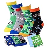 HAPPYPOP Boy Birthday Gifts Socks - Soccer Bicycle Gifts, Baseball Golf Socks for Kids Boys with Greeting Card