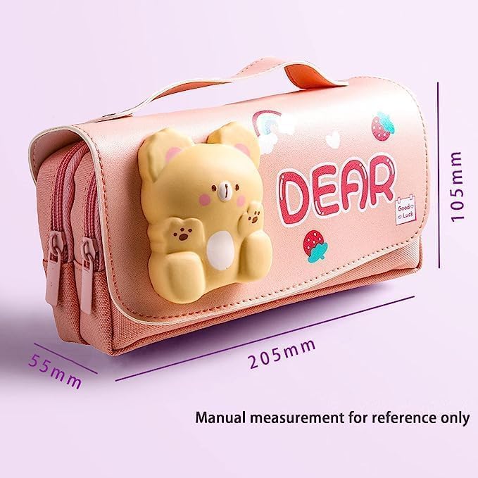 Image of DEOXY Bear Large Cartoon Theme Pencil Case,3D Pouch,Multipurpose Zipper for Kids,Pen and Pencil Bag for School Kids(Large-Bear)