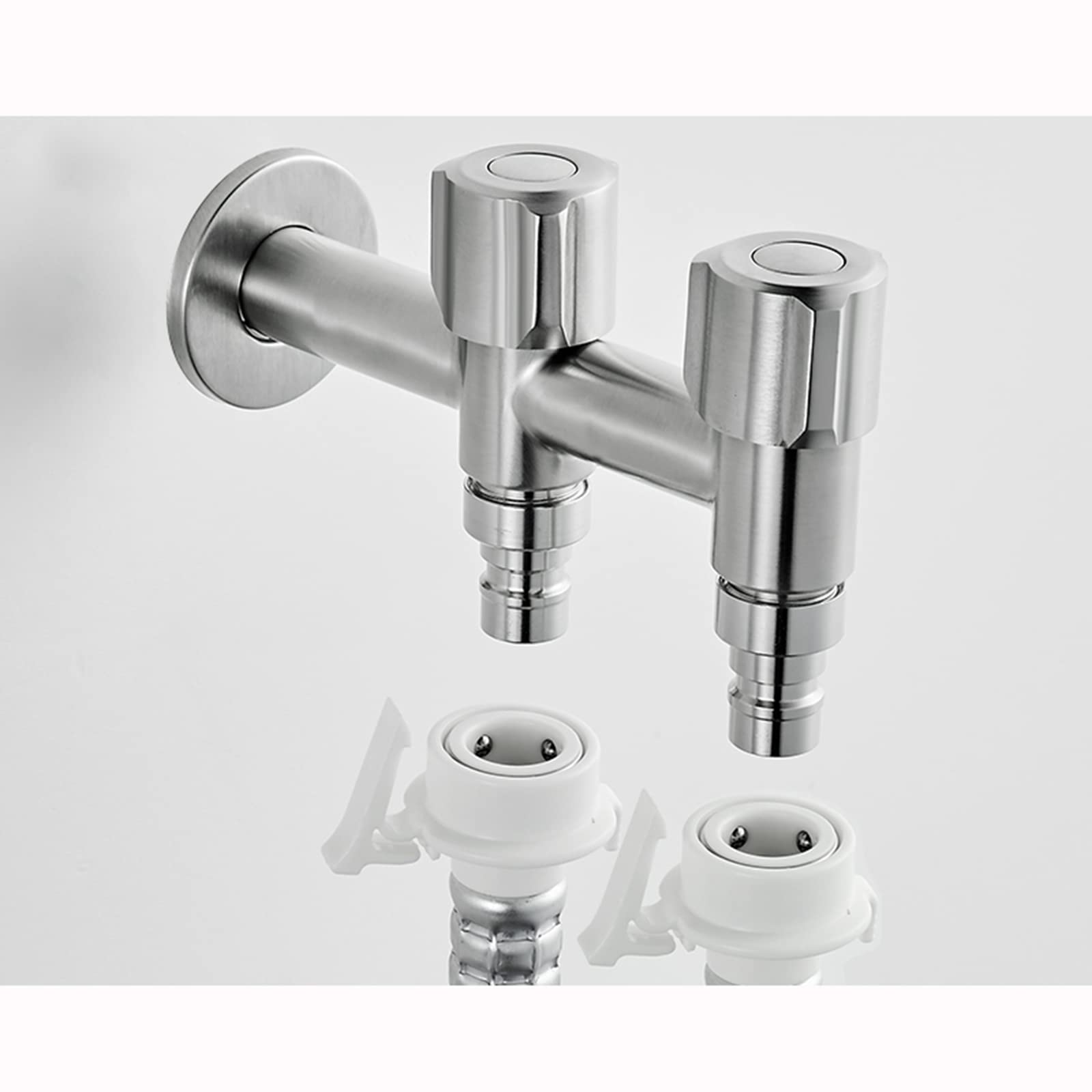 XYNSNDB Grifo de jardín Doble, Grifo de Acero Inoxidable con Salida Doble de 1/2 Pulgadas para Lavadora, grifos de jardín de latón Cepillado para Exteriores