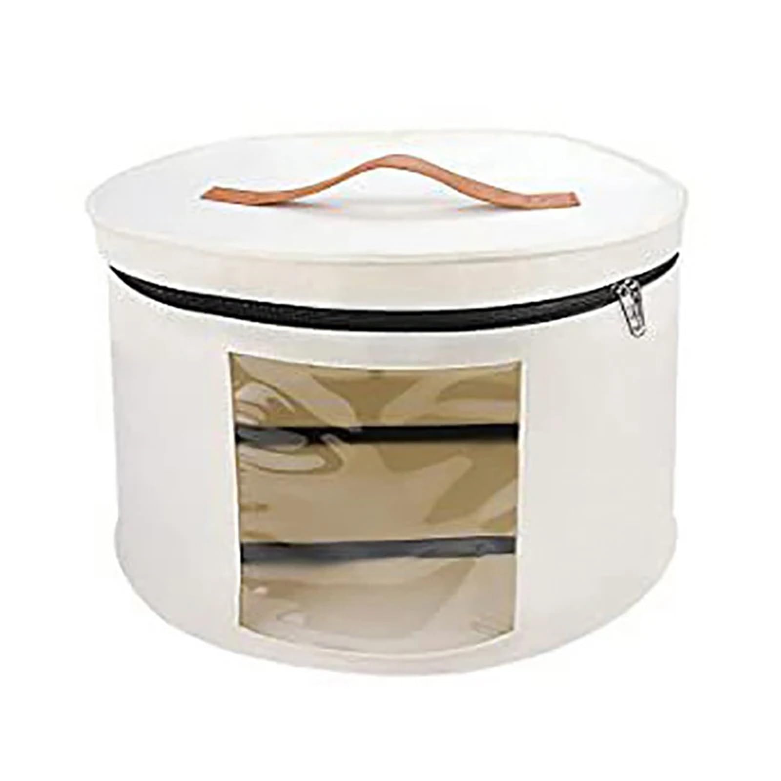 YUSUZH Hat Storage Box Case Household Round Felt Hats Bucket Clothes Organizers With Zippered Lid Travel Bags for Closet or Travel(Beige)