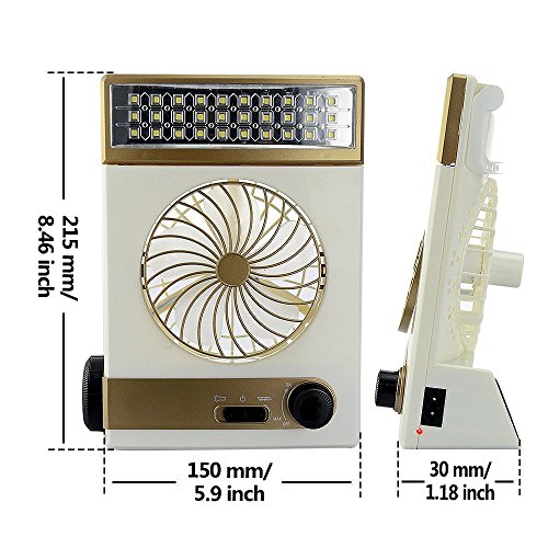 Ansee Solar Fan Camping Fan Cooling Table Fans 3 In 1 Multi-Function With Eye-Care Led Table Lamp Flashlight Torch Solar Panel Adaptor Plug For Home Use Camping (Golden) #TOP2