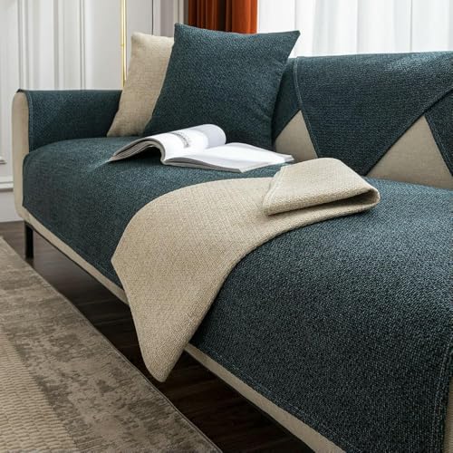 Housse de canapé en coton et lin supérieure de couleur unie - 6