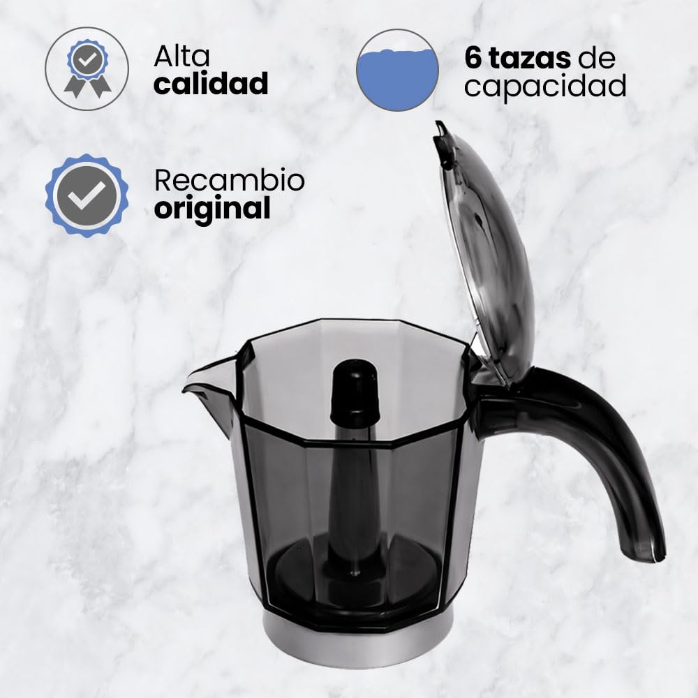 Anakel Home DeLongui Repuesto Jarra Cafetera Alicia Plus 6 Tazas EMKM6 Gris | Reemplazo de Jarra para Moka EMKM6.B | Incluye Filtro y Junta | Gris