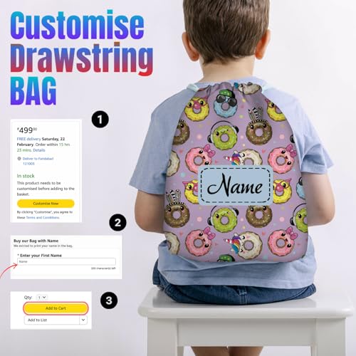 Image of Drawstring Swimming bag for kids for Gym yoga Tuition Beach Waterproof Backpack for 3-10 year Girls boys Bag with Custom personalisation