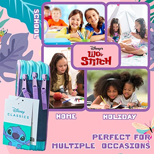 Disney Federmäppchen Mädchen Die Eiskönigin Stitch Federtasche Mädchen Gefüllt Schulmäppchen 2 3 Fächer mit Inhalt Schule Etui Pencil Case Schulmäppchen (Mehrfarbig Stitch Mehrfach)