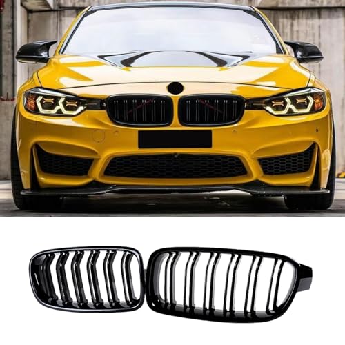Haoyijiahui F30 F31 Parrilla del Radiador para BMW Serie 3 F30 F31 2012-2018, Rejilla Frontal Brillante Doble Puente Deportivo, Accesorios en Negro(For 3er F30 2012-2018)
