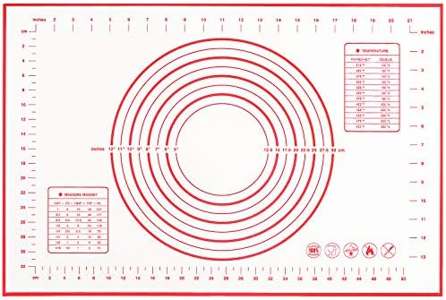 BESORICH Silicone Baking Mat 100% Non-Slip with Measurement Counter Mats, Dough Rolling Mat, Pie Crust Mat 16 x 24 Inches - Red