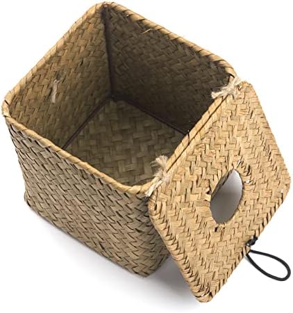 Seagrass Square Tissue Box Cover Woven Napkin Holder Decorative for Bathroom Farmhouse (Natural, 14 x 14 x 14 cm)