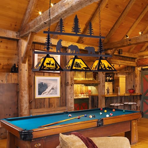Tochic Rustic Billiard Table Light 3 Lights Vintage Billiard Lights for Over Pool Table, 46.5" Western Pool Table Lights Hanging Fixture Farmhouse Chandelier for Snooker Game Room Man Cave Dining Room - Thumbnail 3