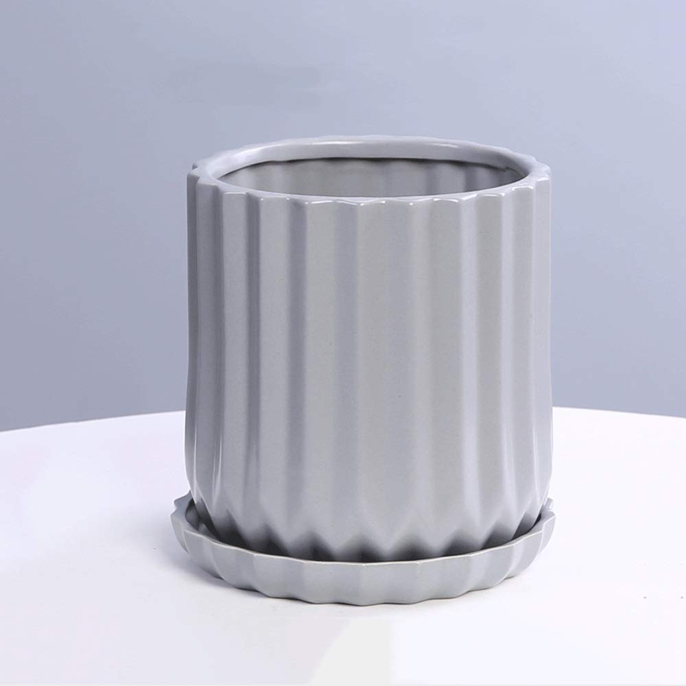 Doniczka do kwiatów do wnętrz w stylu serii, zielona rzodkiewka, doniczka z tacką ceramiczną, 3 rozmiary, doniczka na sukulenty i kaktusy, ciekawa dekoracja biurowa (szara, 14,5 cm x 17,2 cm