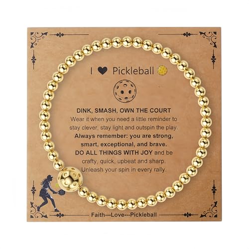 YXYOUGOU Pickleball Bracelet for Women Trendy 14K Gold Plated Adjustable 4mm Gold Beaded Bracelets Sports Gift Stocking Stuffers Christmas Gifts Pickleball Gifts for Team Players
