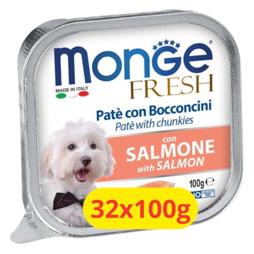 Monge Fresh Umido Cane Patè con Bocconcini con Salmone - 32x100g