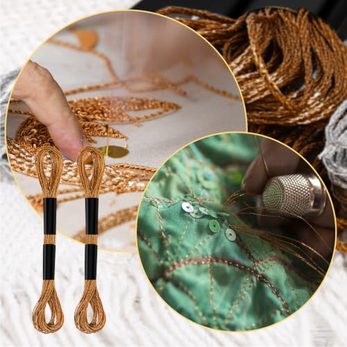 Image of Gosknor 6 Skeins Embroidery Threads, Metallic Embroidery Floss | Polyester Friendship Bracelet Cross Stitch Thread Embroidery Floss for Sewing Making Yarn Craft String Art Supplies (Bronze)