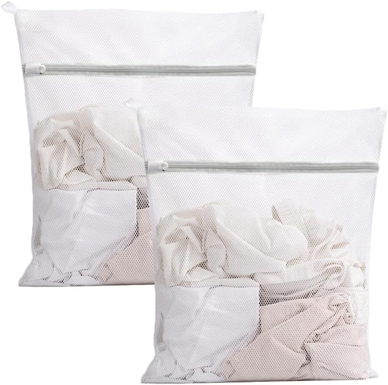 Mesh Laundry Bags with Zips for Washing Machine, 2 Pcs Random Color Durable Net Washing Bags Travel Laundry Bag (30x40cm)