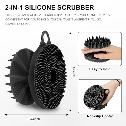 Image of 2 in 1 Soft Silicone Body Scrubber Bath Brush And Scalp Massager for Hair, Super-Exfoliating & Lathering Body Scrubber, Shower Brush | BPA-Free | for Women and Men (With A Free Hook 2-pic) (Pack of 2-pic)