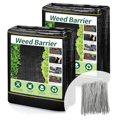 KANAGAWA 3.2oz Heavy Duty 4t x 100ft Weed Barrier Fabric Professional Woven Landscape Ground Cover with 30 Landscape Staples Landscape Fabric Density for Driveway Garden Yard Greenhouse Gardening