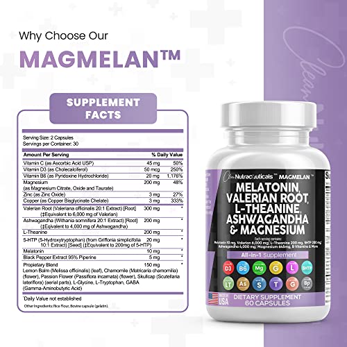 Clean Nutraceuticals CLN-MELATON-01 Melatonin 10Mg Valerian Root 6000Mg L Theanine 200Mg Ashwagandha 4000Mg thumb #3