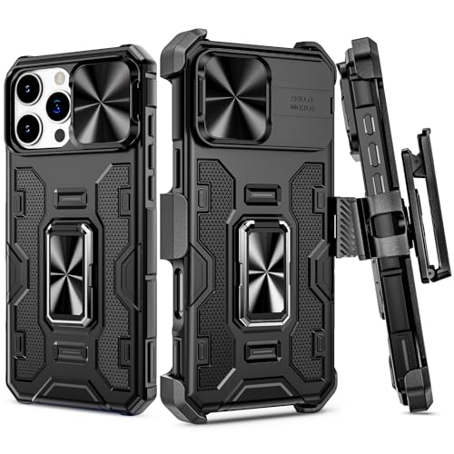 VEGO for iPhone 16 Pro Max Case with Belt Clip Holster and Kickstand Black