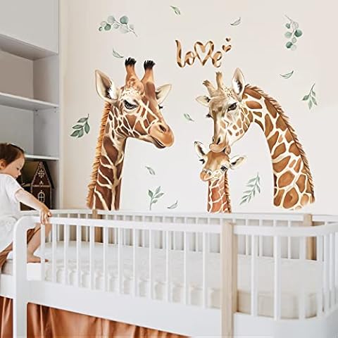 decalmile Jungle Animals Giraffe Wall Decals Safari Animal Giraffe and Leaves Wall Stickers Baby Nursery Kids Room Living Room Wall Decor Cover
