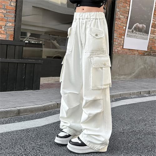Girls Baggy Wide Leg Cargo Streetwear Straight High Elastic Waist Pants Hip Hop Trendy Loose Palazzo Trousers for Teen4