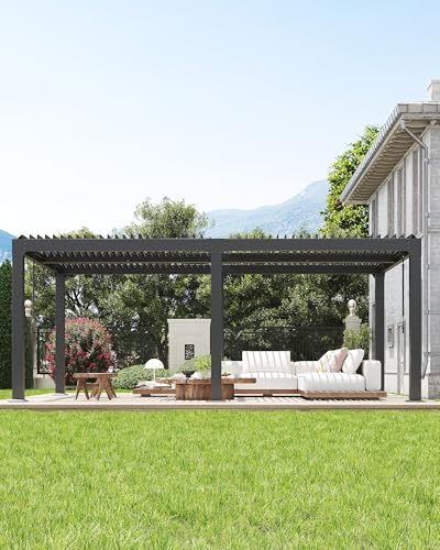 Image of 12X20 FT Louvered Pergola with Adjustable Roof, Integrated Drainage System, Easy Installation, Outdoor Pergola for Backyard, Garden, Poolside, Hardtop Gazebo