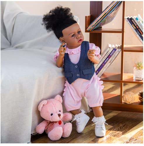 Reborn Baby Dolls Black Silicone Full Body22 inches Girl Dollwith Realistic African American Doll Weighted Newborn Dolls Gift Set